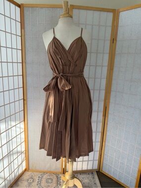 GAP Soft Camel Brown Faux Wrap Dress with Adjustable Straps